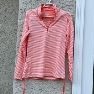 Straight Down Savannah Orange & White Stripe 1/4 Zip Pullover Size M